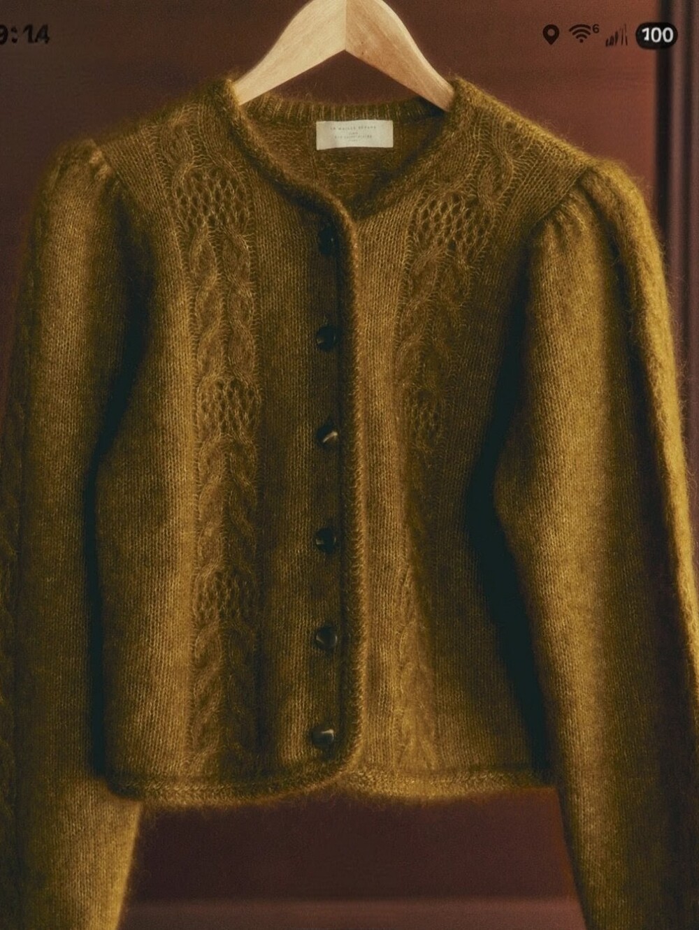 SÉZANE Evi Mohair Marled Olive Green Brown Cable Detail Cardigan M NWOT - Picture 2 of 8